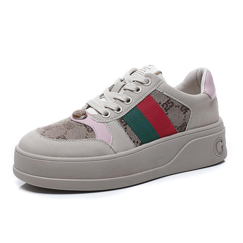 Leather mesh board shoes breathable women's single shoes 2025 spring and summer new thick-soled versatile sports and leisure shoes retro shoes