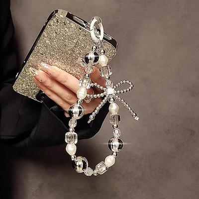 Personalized Creative Bow Beaded Mobile Phone Chain Universal Mobile Phone Anti Loss Lanyard  Phone Short Wrist Strap