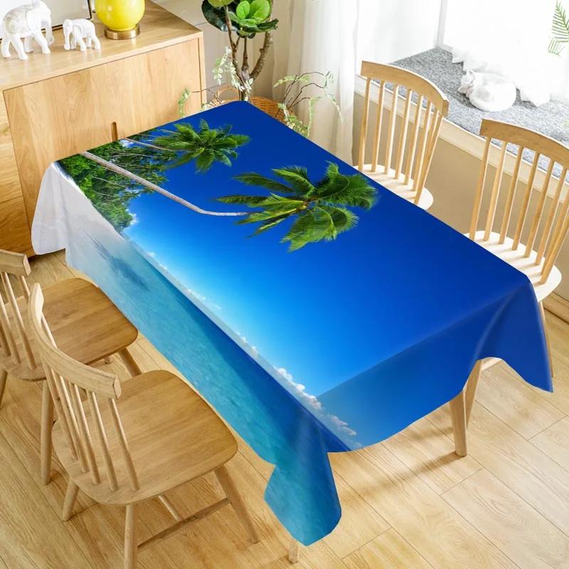 Custom Beach Seaside Table Cloth Oxford Print Waterproof Oilproof Home Rectangular Party Table Cover 100X140cm/140X250cm