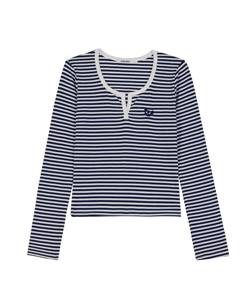 DYSFUNCT Stripe Round Embraider T-Shirt(Navy)