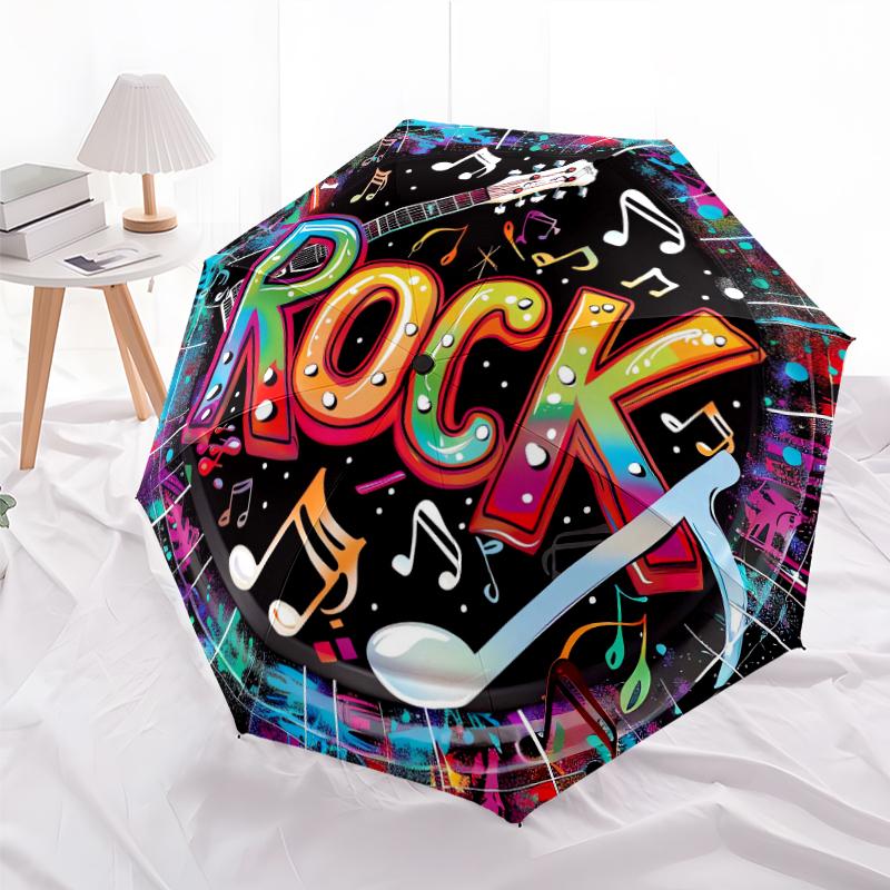 1 PC Automatic Folding Umbrella - Rock Music Pattern, Portable & Foldable Design with 8 Ribs, Christmas Birthday Gifts