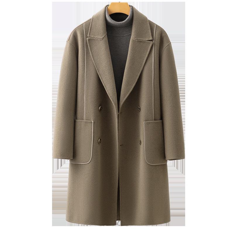 

Двустороннее шерстяное пальто ручной работы, мужское среднее и длинное осенне-зимнее кашемировое пальто-тренч, корейская версия, утолщенное шерстяное пальто XL