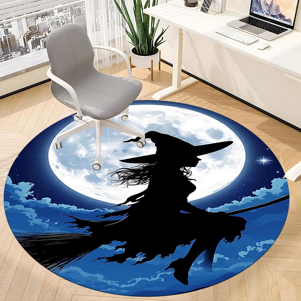 1PCMoon Witch Office Round Area Rug,  Mat Suitable For Office, Under Office Chairs Bedroom Living Room Home Decor, Room Deco