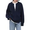 Men's Deep Blue Zip-Up Knit Cardigan: Japanese Lazy Style, Round Neck, Autumn/Winter, Loose Fit, Couple Sweater