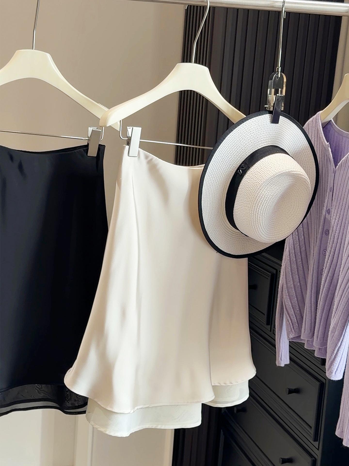 Elegant Acetate Satin Patchwork Midi Skirt for Women - Spring/Summer 2026 - Elastic Waist & Versatile Draping Medium абрикосовый