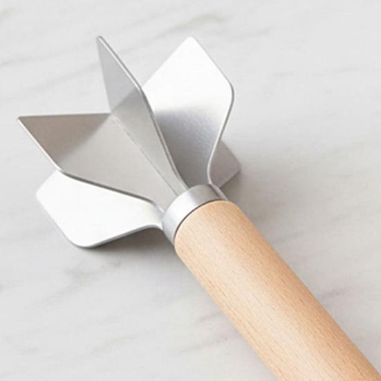 304 Stainless Steel Meat Masher 6-Blade Meat Chopper with Wooden Handle Easy to Clean Potato And Vegetable Masher for Kitchen Cooking And Mixing