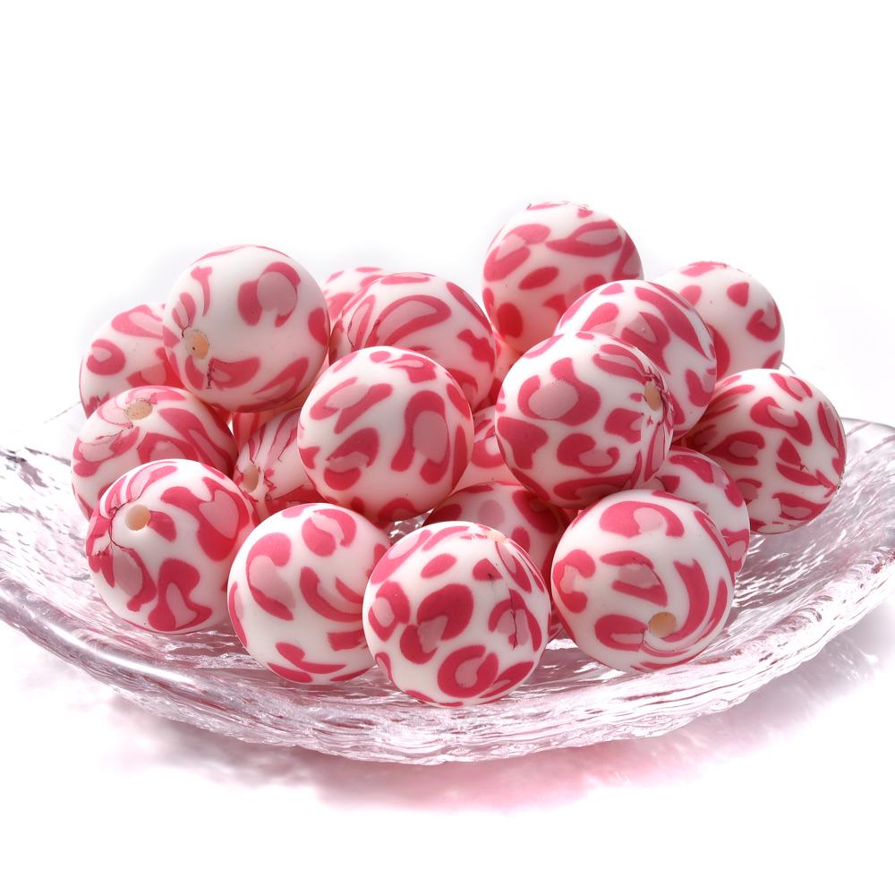15mm 10Pcs Printed Silicone Beads Chewing Bead DIY Charms Newborn Nursing Accessories Necklace Pacifier Chain Teething Toy