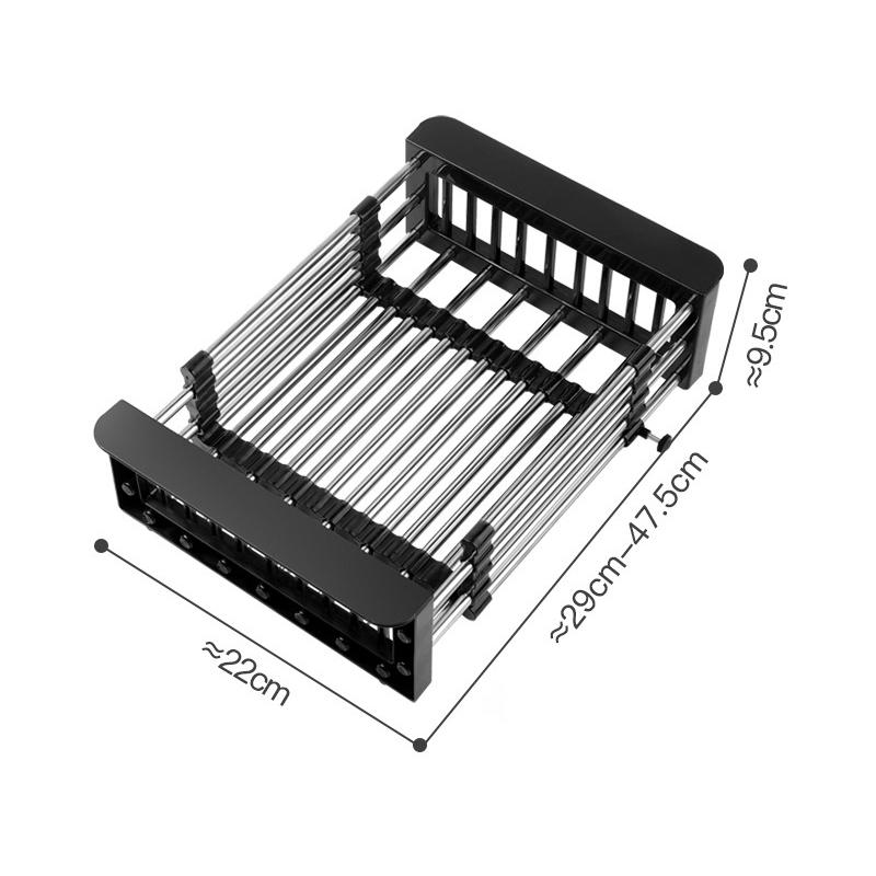 Adjustable 304 Stainless Steel Sink Drain Basket Drain Drying Rack Multifunctional Storage Rack for Kitchen Dish Vegetable Fruit