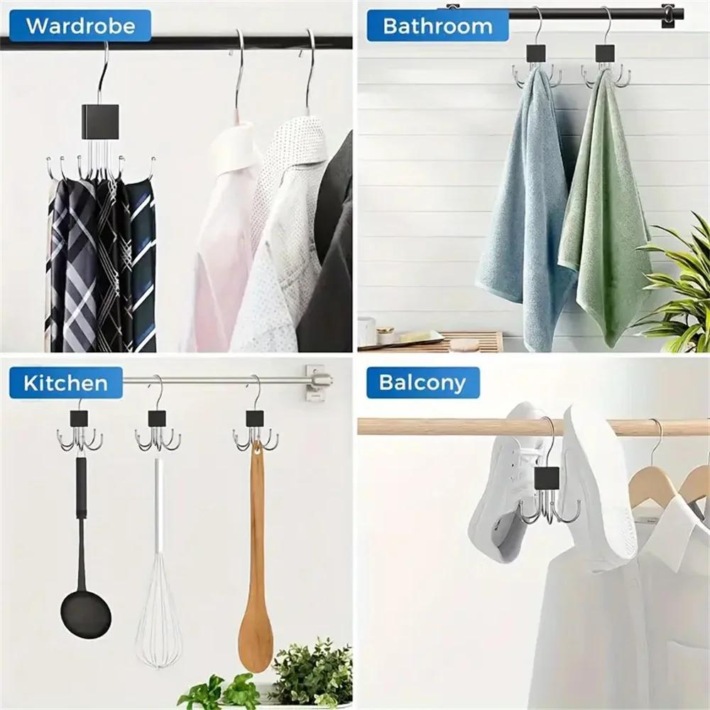 2PCS 360° Rotating Storage Hanger Hook Multi-Claw Bag Metal Belts Rack Wooden Organizer For Bras Ties Scarves Household Closet