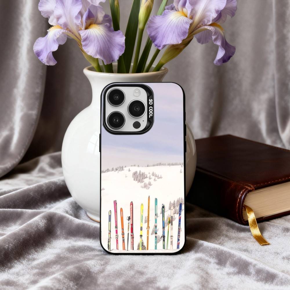 S-Schneeberg S-Skifahren Ski Handyhülle Für iPhone17,16,15,14,13,12,11 Plus,Pro Max Schwarz Candy Silber Beschichtet Hülle