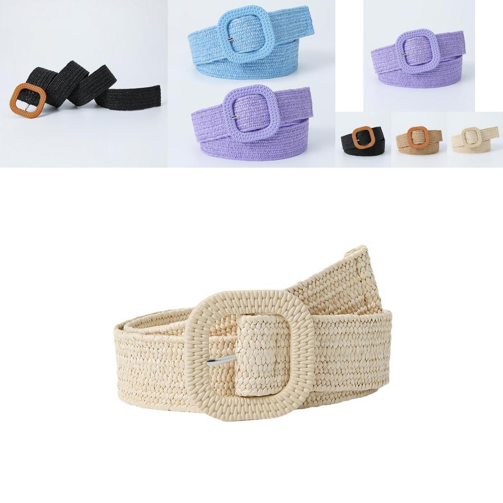 Trendy Women's 4cm Square Buckle Pp Grass Elastic Waist Belt In Delightful Pastel Shades For A Fresh Look