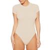 Women's Crew Neck Short Sleeve Bodysuit Slim Fit Sexy Solid Color Milk Silk Stretchy Basic Top