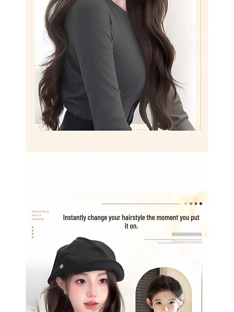Women's Cloud Octagonal Wig Hat - Natural Full Coverage with Big Waves for Autumn and Winter Fashion
