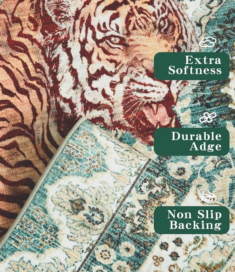 Tiger Animal Living Room Carpet Luxury Washable Foldable Non-slip Bedroom Bedside Mat Coffee Table Cloakroom Rugs Alfombra