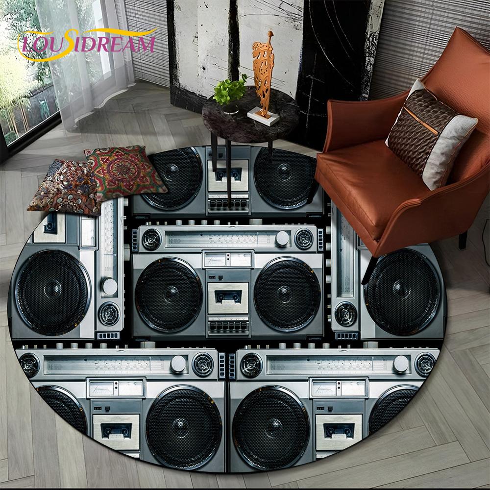 3D Vinyl Record Music DJ Screen Tape HD Round Area Rug,Carpet Rug for Living Room Bedroom Sofa Playroom Decor,Non-slip Floor Mat