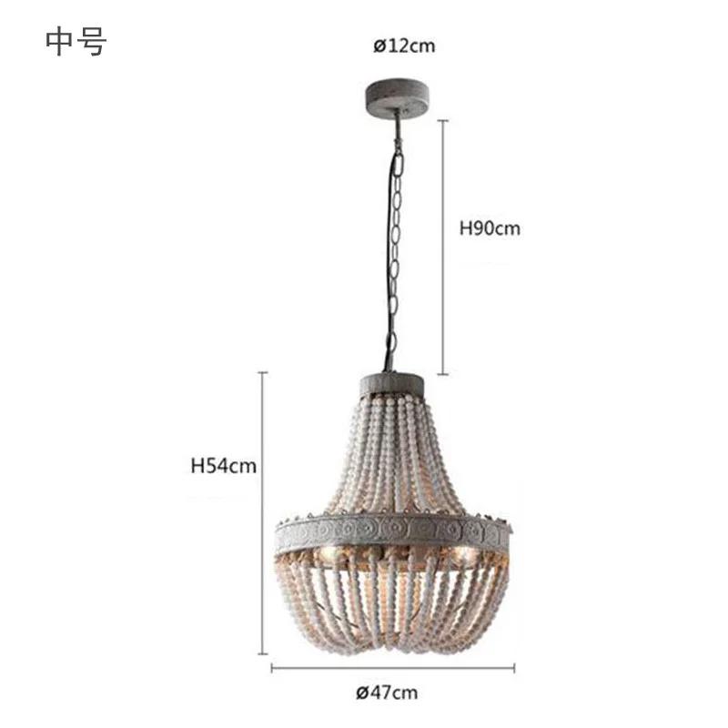 French Antique White Wood Bead Chandeliers Vintage Grey Beaded Farmhouse Chandelier Lighting Bedroom Dining Room Retro Light