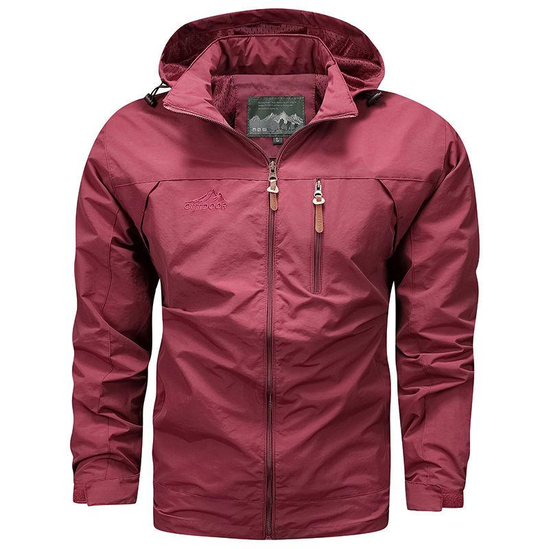 

Spring Autumn Men s Windbreaker Tactical Jacket Waterproof Outdoor Hooded Coat Sports Field Climbing Thin Outwear Streetwear Coat 5XL червоний
