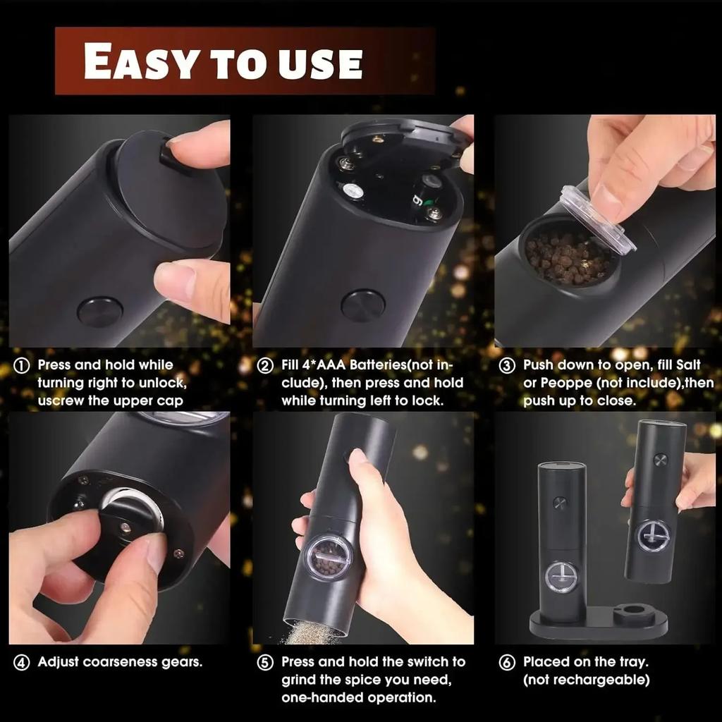 Electric Salt and Pepper Grinder Battery Powered  Hand-held Automatic Mill Grinder With Adjustable Coarseness Electric Grinders