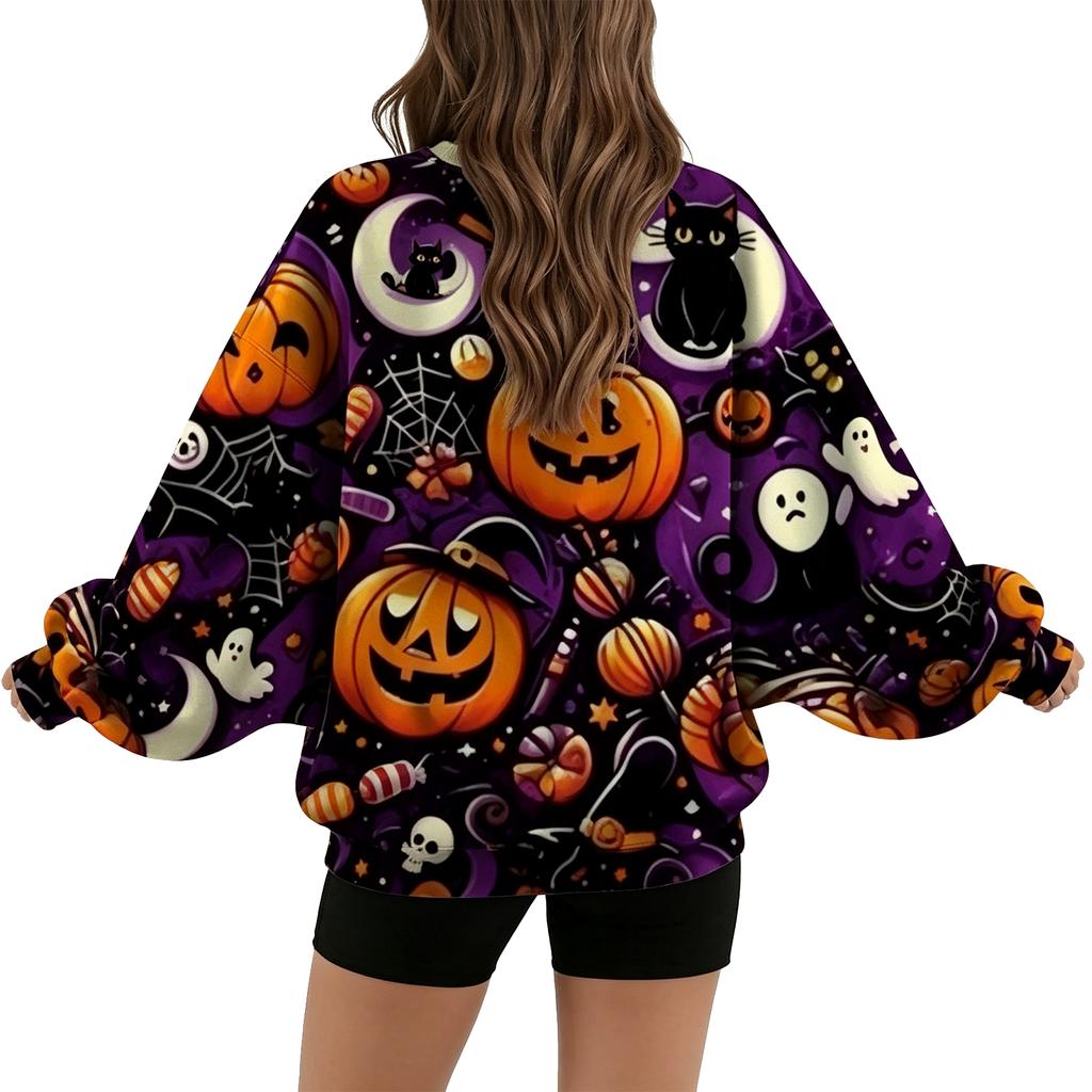 Women's Halloween Printed Round Neck Sweatshirt for Holiday and Casual Wear