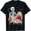 Skeleton Riding Mummy Shark Funny Halloween Pumpkin Kids T-Shirt