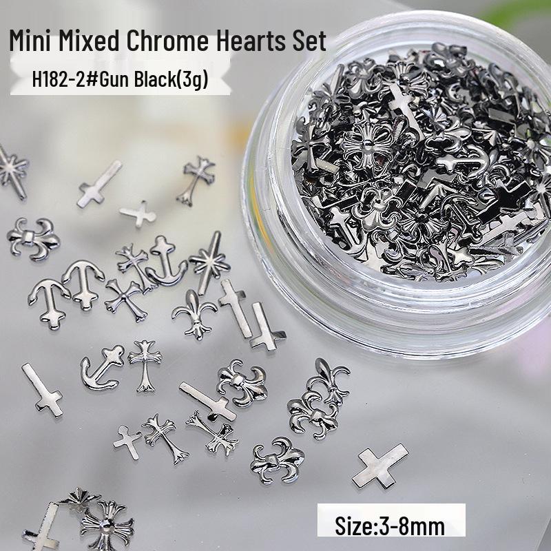 Chrome Hearts 3D Neglekunst Smykkesett: Mørk Kors Miks & Match Bærbare Metalltilbehør