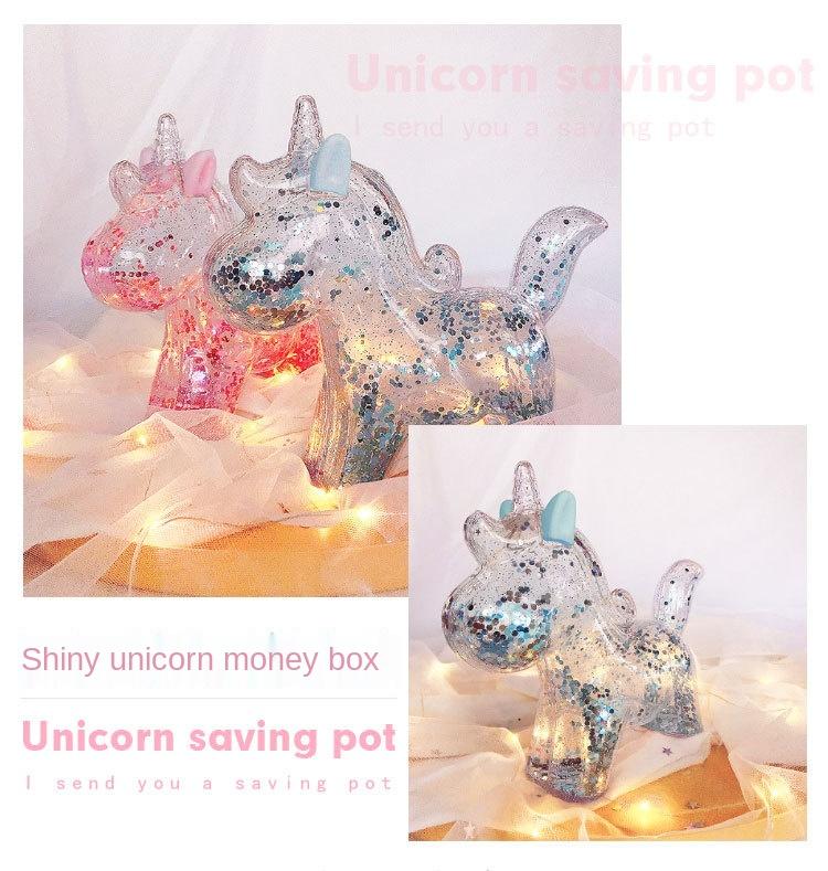 Creative unicorn piggy bank   coin   transparent with sequins souvenir children birthday gift kids WF923