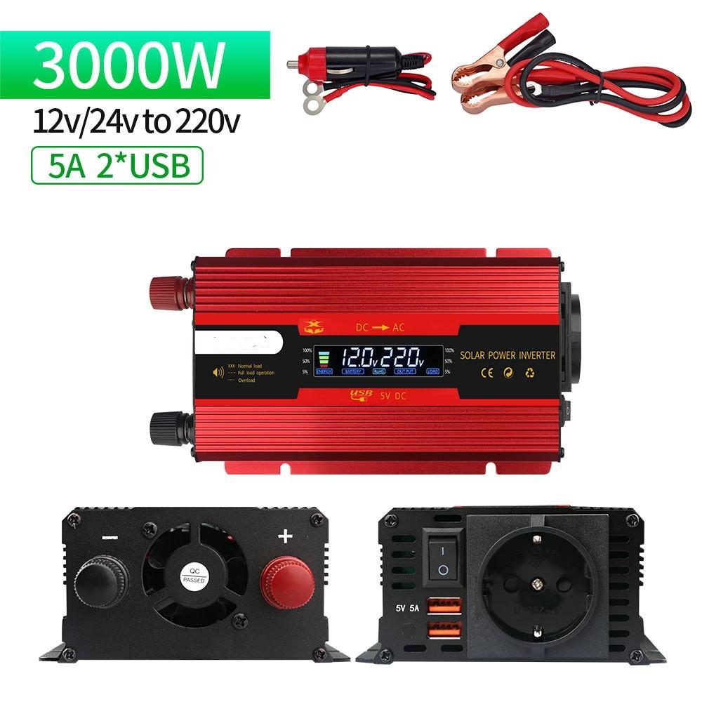 1000W/3000W/4000W/6000W Household Digital Display Voltage Transformer Intelligent Portable Car Inverter Solar Sine Wave Power Converter
