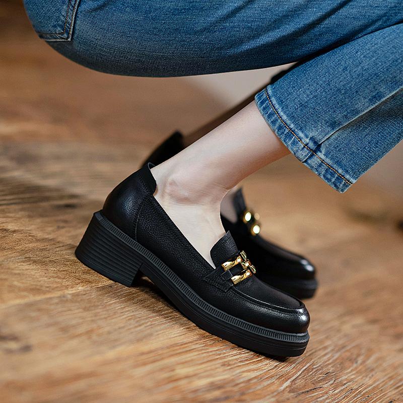 Ny Mote Nubuck Lær Damesko Retro Rund Tå Loafers Sko Dame Slip-On Platformsko Zapatos De Mujer Håndlaget