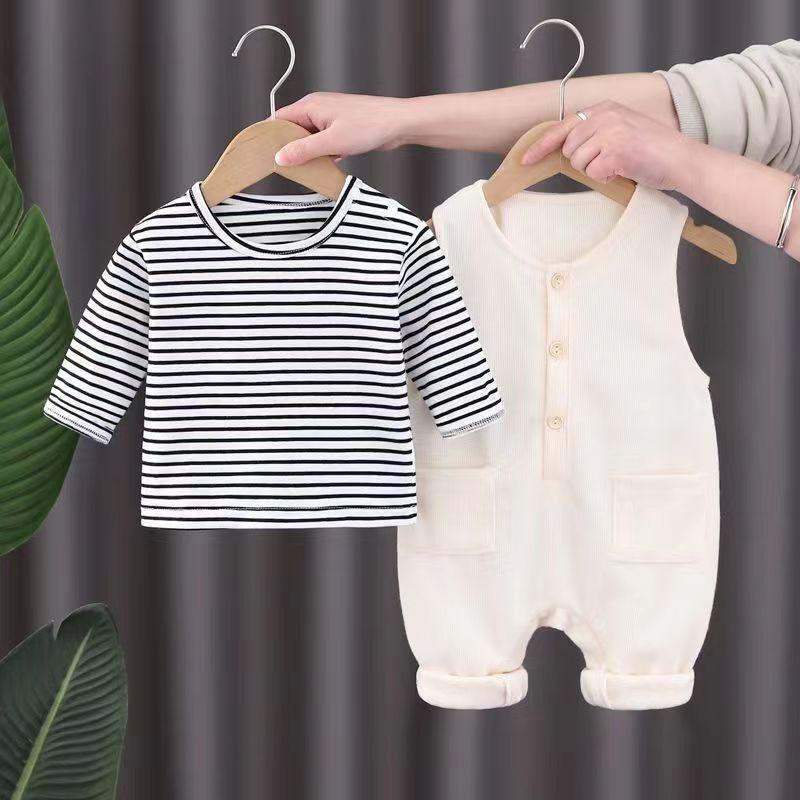 

Korean Style Spring Two-Piece Set: Trendy Long Sleeve Overalls for Baby Boys and Girls Size 73 (4-6 months)