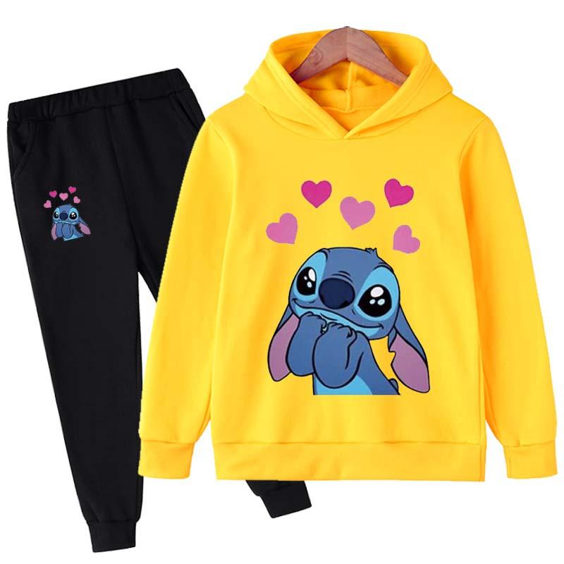 2025 MINISO Stitch Hoodies+Pants Sets Children 1-16 Years Suit Boys Tracksuits Kids Brand Sport Suits Little Monster Hoodies Tops +Pants 2pcs Set
