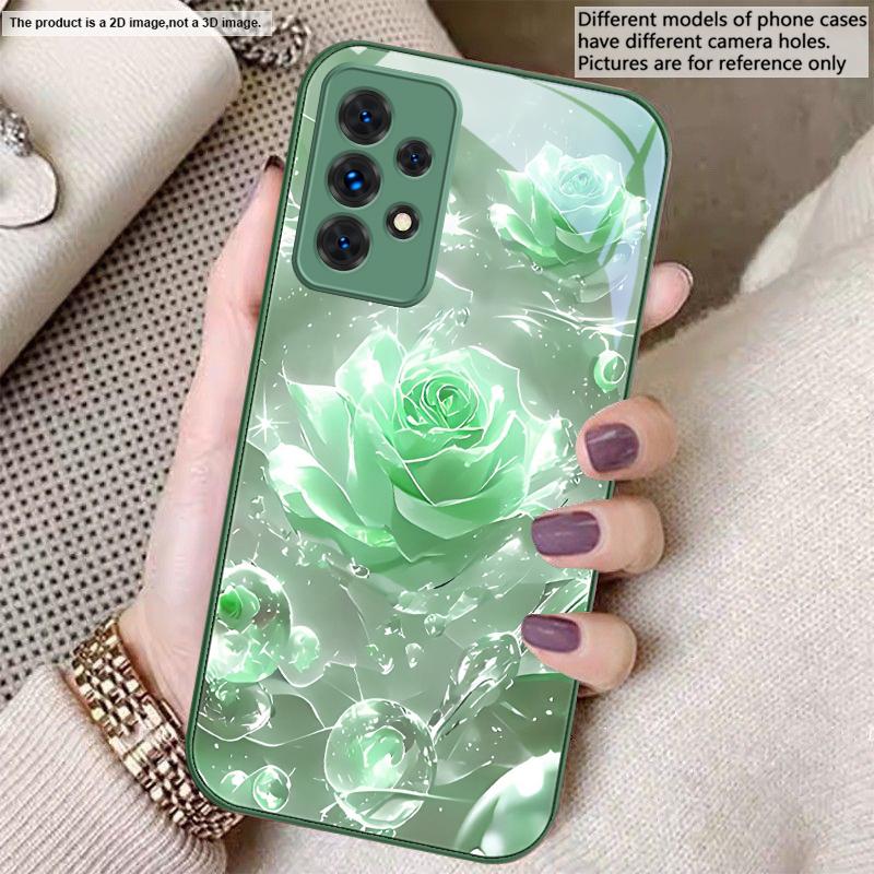 Ice Crystal-colored Roses For Samsung A20 30 22 23 24 25 26 31 32 33 34 35 42 50 51 52 53 54 55 56 70 71 72 73 Glass Phone Case
