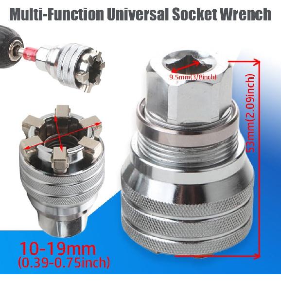 2PCS Socket Wrench Set,Multi-Function Universal Tool - Universal Maintenance Tool, 10-19mm Universal Adjustable Socket Wrench,Impact Grade 3/8"