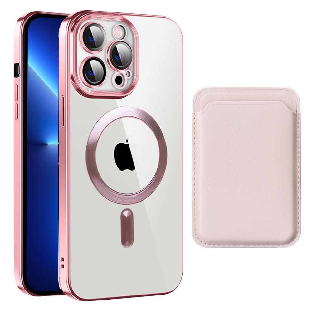 

CD Texture Phone Cover for iPhone 13 Pro 6.1 inch TPU+PC Case Compatible with MagSafe with Card Bag Pink