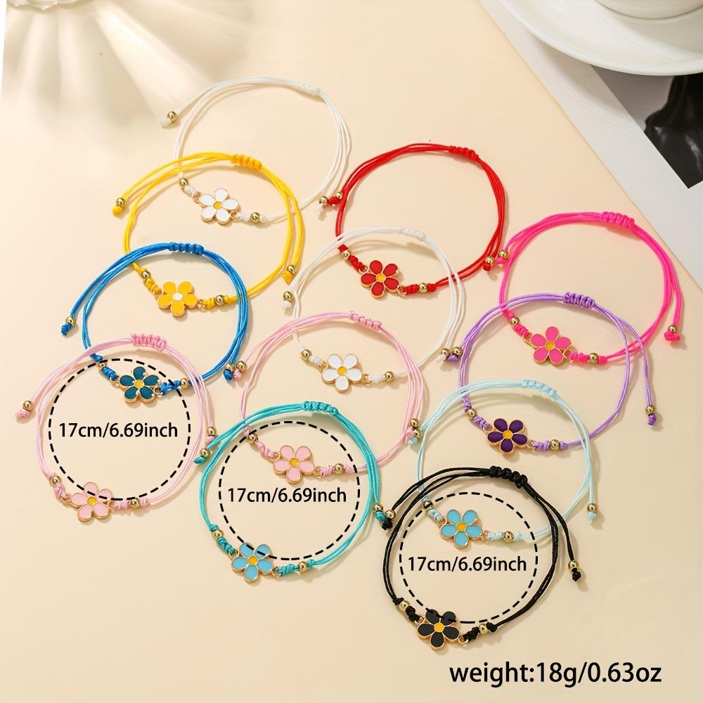 12pcs Set of Sweet and Adorable Colorful Floral Elements Adjustable Handmade Braided Bracelets, Perfect for Daily Wear