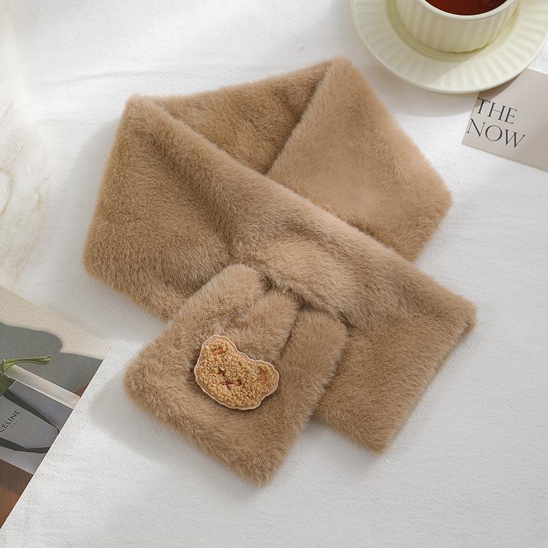 Women's Autumn Winter Cute Bear Plush Faux Mink Fur Scarf - Thick, Warm, Versatile Neck Warmer