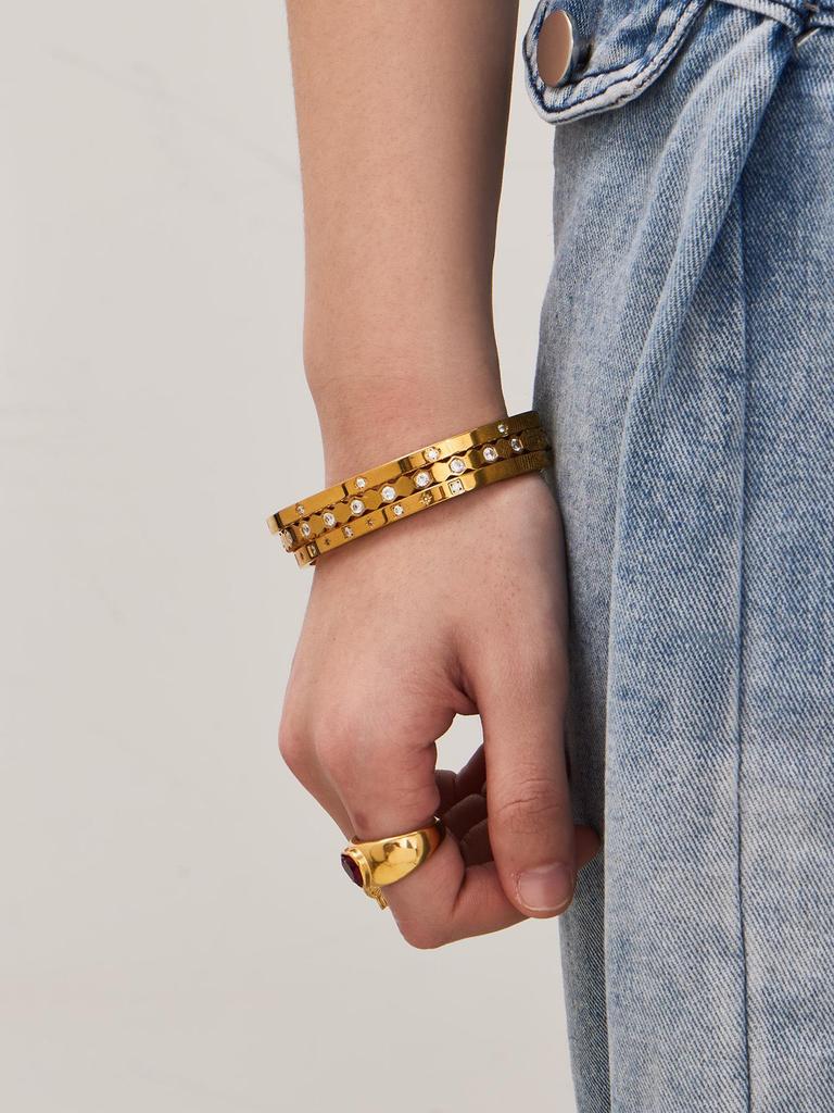 Stainless Steel Geometric Zirconia Bracelet - Chic European American Cross-Border Style Set