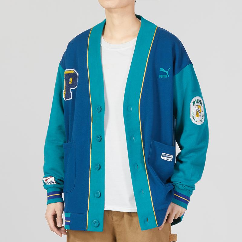 Puma Team Badge V-Neck Jacket With Contrast Logo Print Unisex Outerwear Green 677374-45
