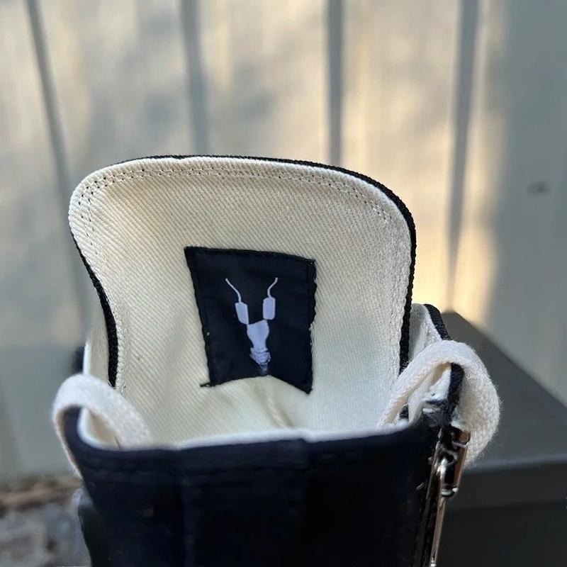 Codzienny Wysoka Jakość Czarny Projektant Męskie Skórzane Buty Ro Pentagram Gruba Podeszwa Zamek Płaskie Płócienne Luksusowe Damskie Botki Trampki