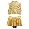 Costum de Dans Jazz pentru Fete 2 Bucăți Metalic Lucios Patchwork Strălucitor Crop Top Fără Mâneci cu Pantaloni tip Fustă pentru Competiție pe Scenă