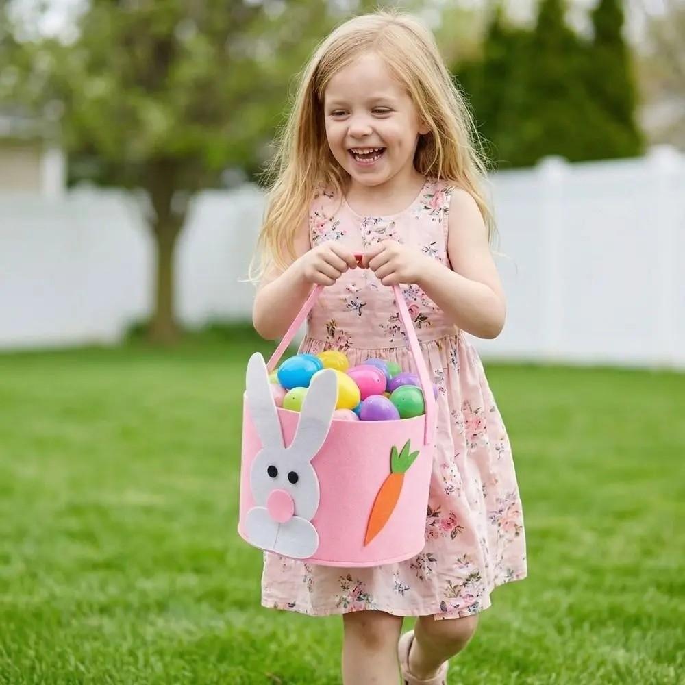 Felt Easter Candy Gift Bag With Handle Easter Bunny Basket Children's Gift Candy Bag  Egg Hunting