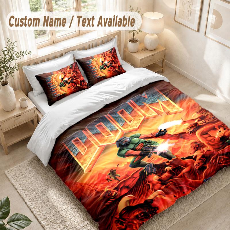 DOOM Bedding Set, 1 Duvet Cover & 2 Pillowcases Soft Comfortable Bedroom Home Textile Decor