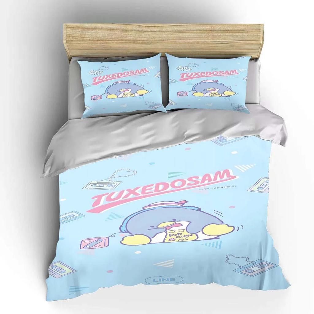 Tuxedo Sam Sanrio Bedding Set Hello Kitty Children Fashion 3 Pieces Set King Size Bed Set US Twin Adult Bed Cover Bedroom Duvet
