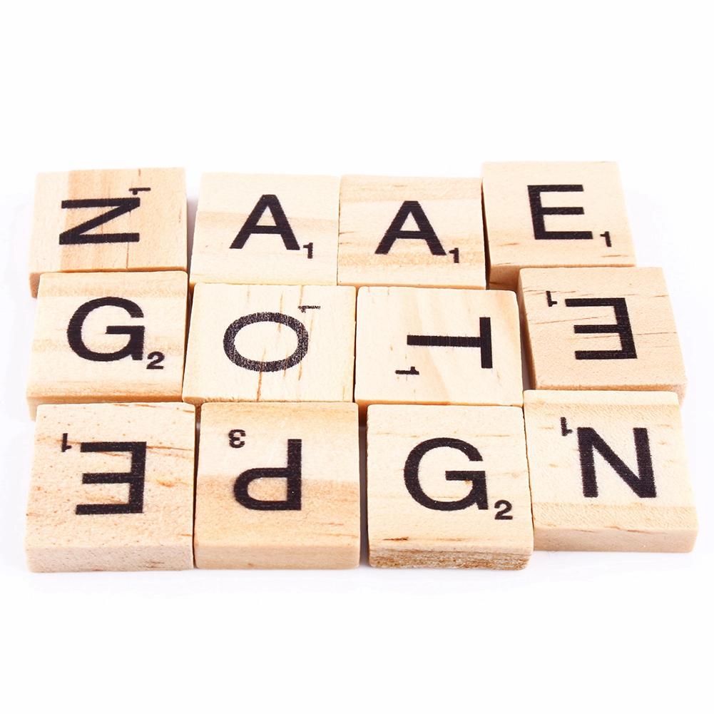 100pcs Puzzle Tiles Letters Alphabet Wooden Pieces Numbers Pendants Spelling