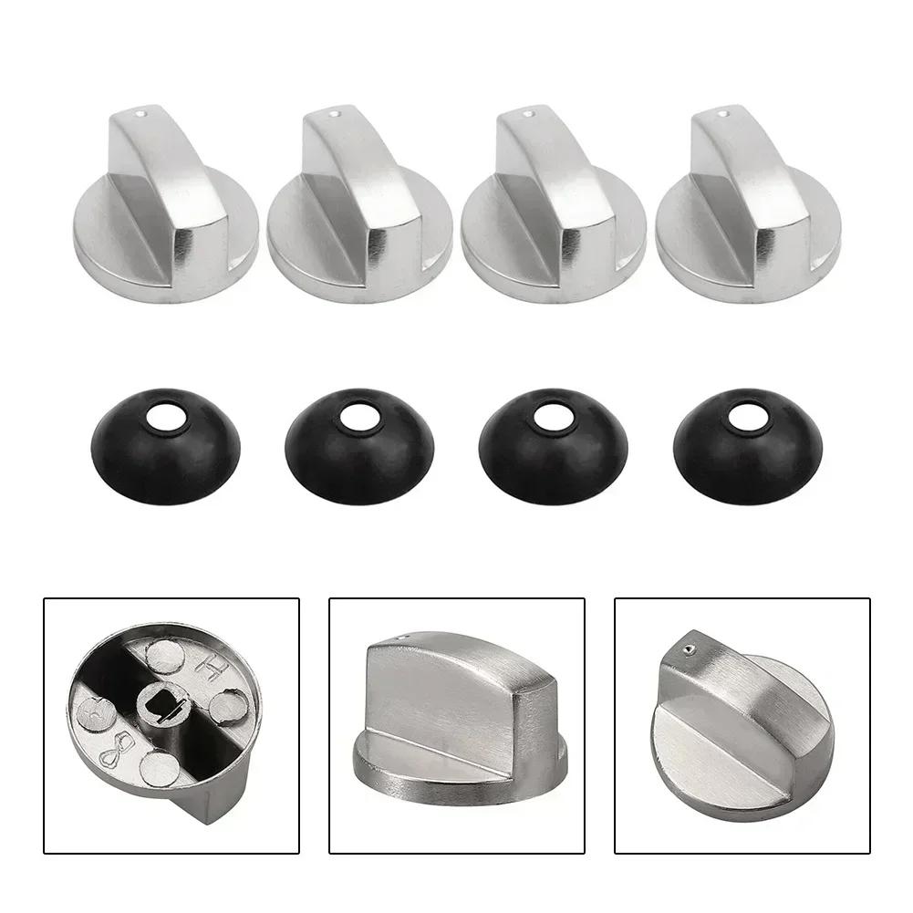 4pcs 4mm Stove Control Knobs Gas Hob Knob Metal Range Burner Switch Button Zinc Alloy Knobs Replacement For Cooktop Stove Oven