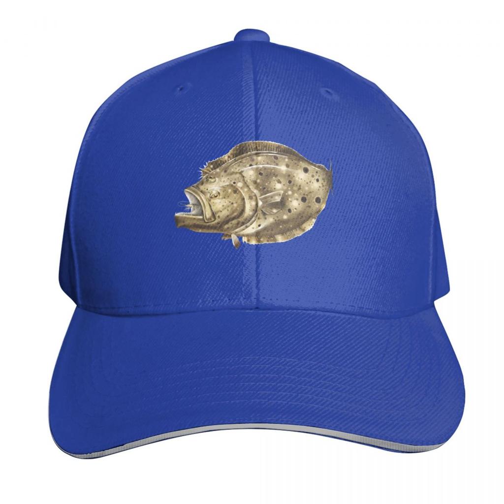 Flounder Striking a Shrimp Baseball Cap Cotton Twill Breathable Contrast Two Tone Brim Snapback Flat Bill