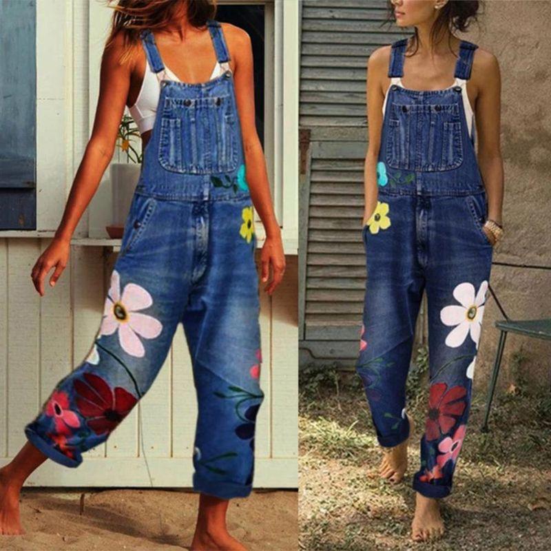 

Pockets Washable Denim Overall Jumpsuit Suspender Trousers XL Gray