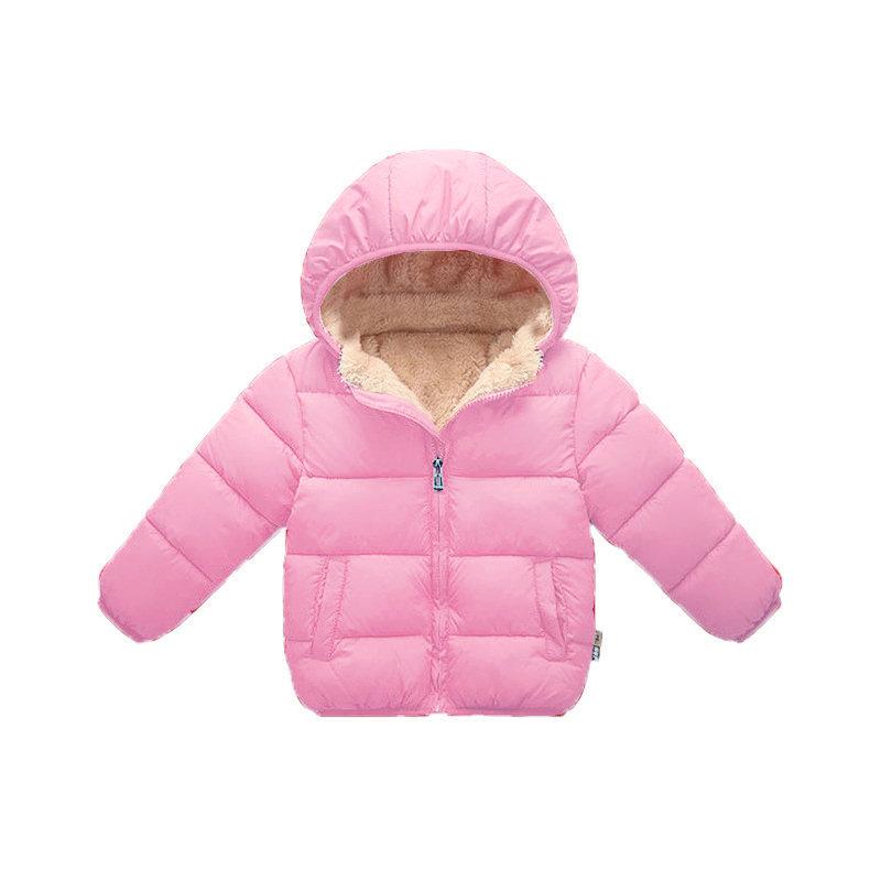 Children Winter Thick Warm Plush Jacket Kids Solid Simple Hooded Snowsuit