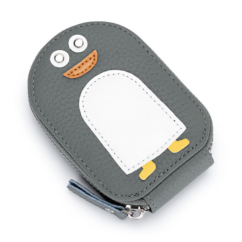 Small Penguin Shape Card Holder Coin Purse Cartoon Cute Genuine Cow Leather Zipper Purses Mini Wallet