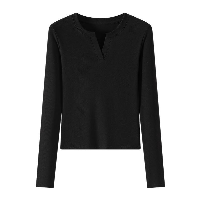 Bottom shirt women's early autumn winter threaded slim-fitting and thin shirt with temperament Spice girl long-sleeved top