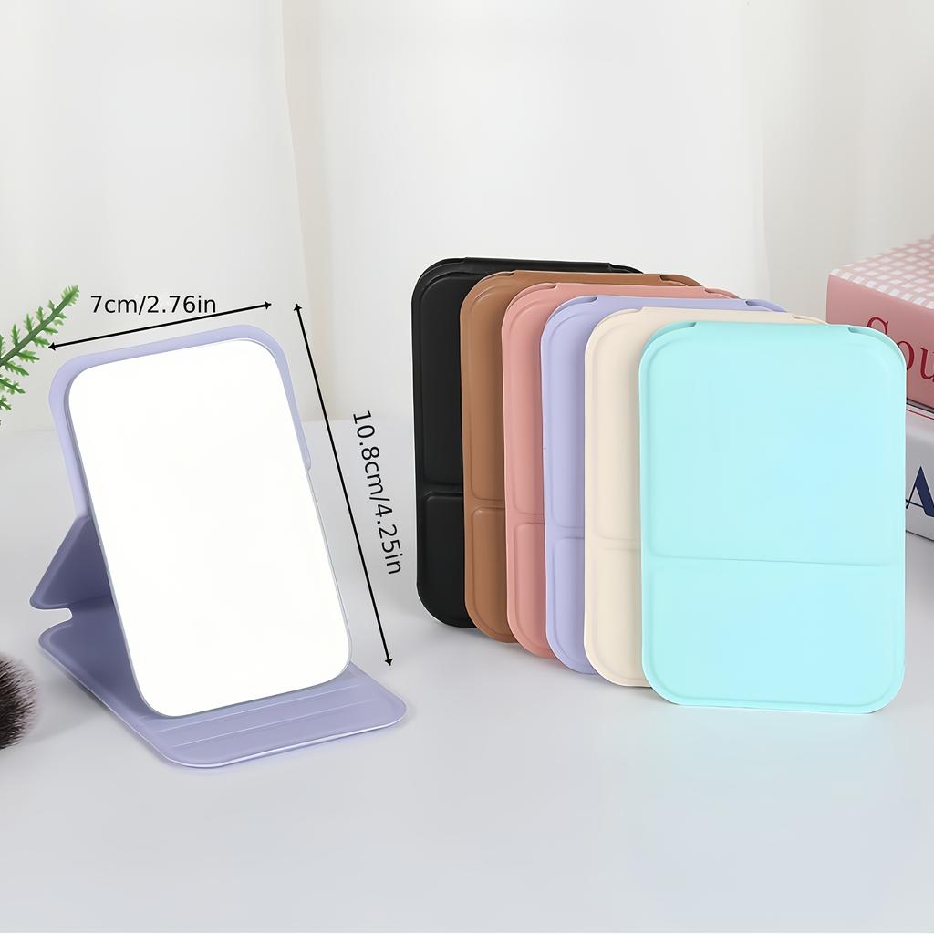 Rectangular Foldable Vanity Mirror, Portable Korean Style Travel Makeup Mirror with Stand Compact Handheld Beauty Gift for Women